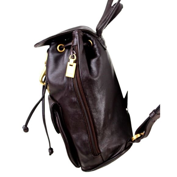 Bloomingdale's BROWN GENUINE LEATHER FLAP BACKPACK SHOULDER BAG HANDBAG PURSE - Picture 4 of 15